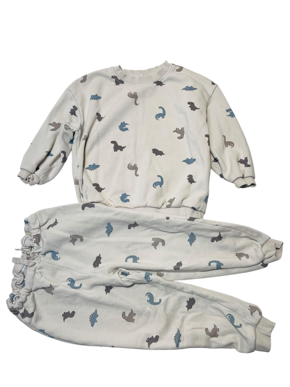 H&M Cream Sweatshirt Joggers  Matching Set with Blue & Gray Dino Boys 4Y